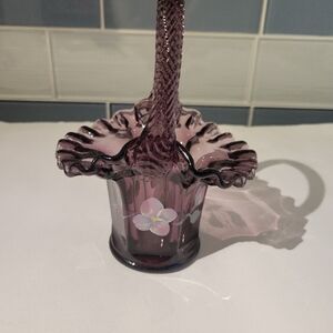 Fenton  Purple Glass Vase with Floral Design